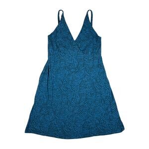 prAna Size L June Lake Dress Blue Waters Shadow A-line Organic Cotton Hemp NEW